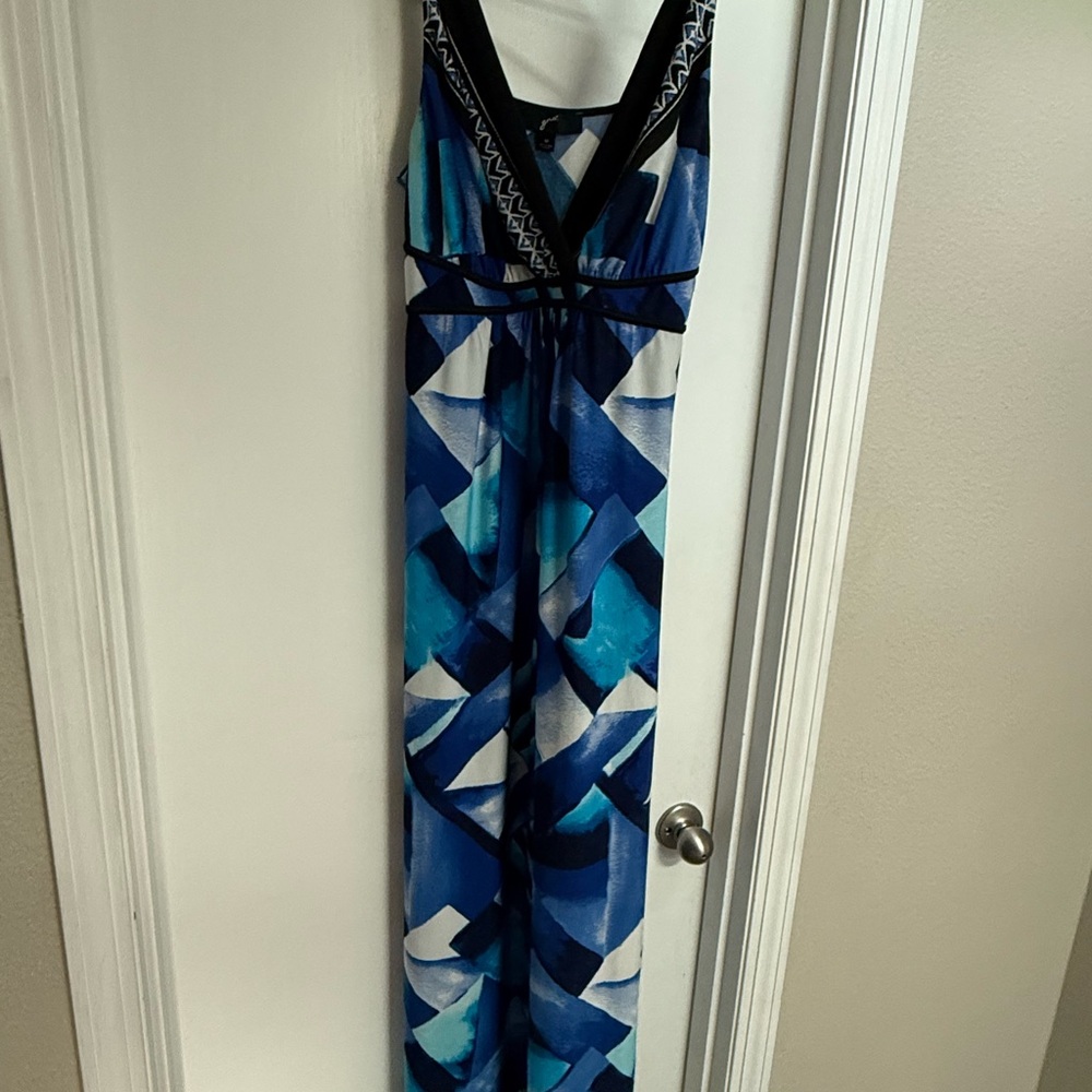 GNW Blue and Black Abstract Maxi Dress
